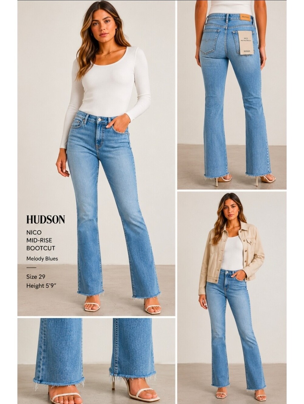 Hudson Nico Mid Rise Bootcut Jeans Womens 29 Melody Blues NWT Raw Hem $195
